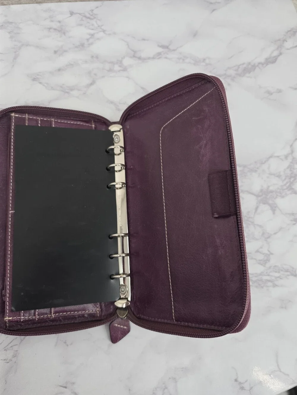 Filofax Leather Organizer Binder Zip Wallet in Deep Plum Purple Agenda - Picture 7 of 13